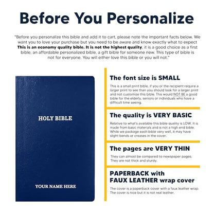 Personalized KJV Small Print Bible for Adults, Name Engraved, Standard Size - color: Blue, style: King James Version