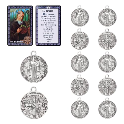 10 Pcs St Benedict Medals,Catholic Saint Benedict Medal for Jewelry Pendant Rosary Parts Making Supplies,Religious Metal Charm Medalla De San Benito - color: 10 Pcs St Benedict