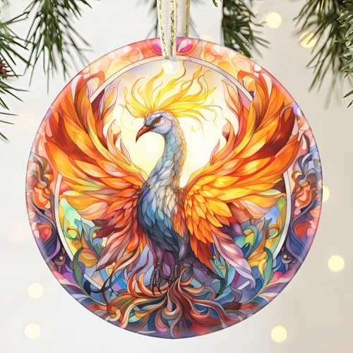 Phoenix 3.5 Inch Ceramic Christmas Hanging Ornament, Holiday Decor, Tree Ornaments, Gifts for Christmas, Holiday Presents, Gift Exchange - color: Phoenix