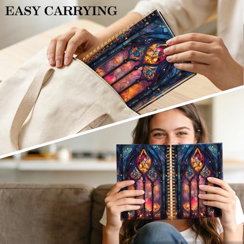 ERHACHAIJIA Church Stained Glass Lined Spiral Notebook for Christian - color: Red-Blue