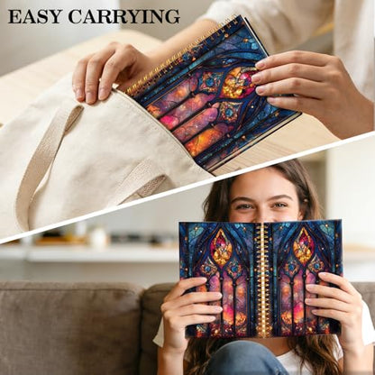 ERHACHAIJIA Church Stained Glass Lined Spiral Notebook for Christian - color: Red-Blue