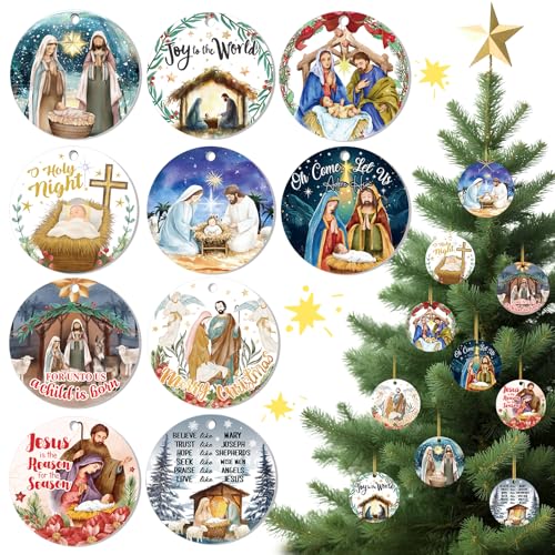 HOWAF Nativity Scene Ornaments for Christmas Tree, Christmas Nativity Scene Ornaments Gifts Bulk, Religious Catholic Gifts Birth of Jesus Christian Ornament