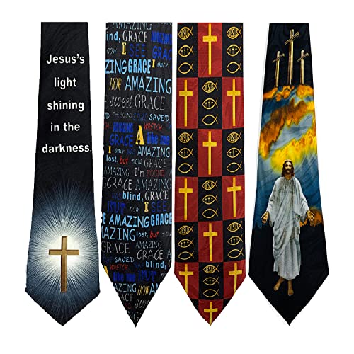 Pack of 4 Novelty Print Mens Neckties Christian Religious Jesus Neck Tie - color: 12