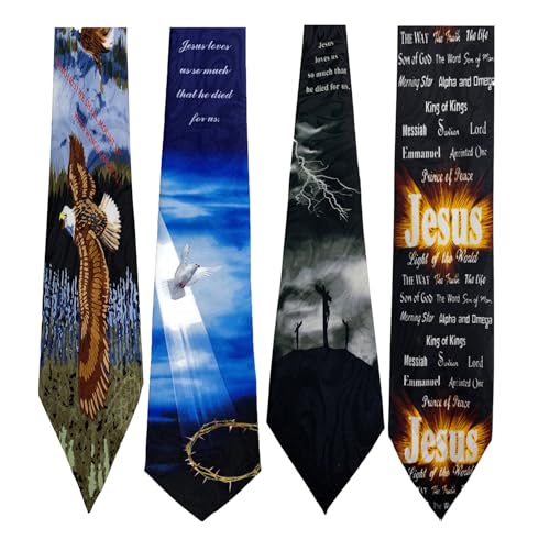 Pack of 4 Novelty Print Mens Neckties Christian Religious Jesus Neck Tie - color: 4