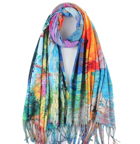 Umjetnost Soft Cashmere Feel Scarf For Women Winter Warm Scarves Large Shawl Wrap Monet Van Gogh Art Print - color: R14 Blue Yellow