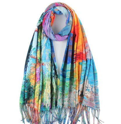 Umjetnost Soft Cashmere Feel Scarf For Women Winter Warm Scarves Large Shawl Wrap Monet Van Gogh Art Print - color: R14 Blue Yellow