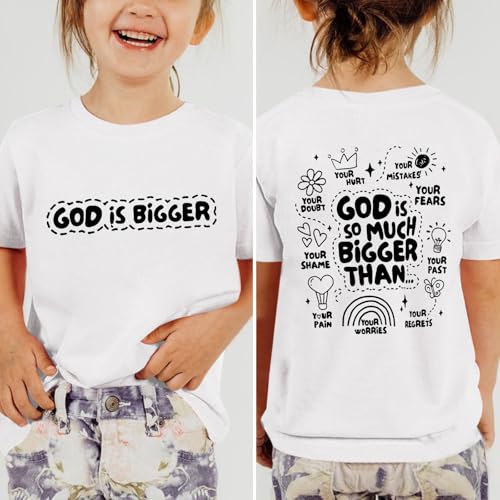 Sulayesh Girls Cute Christian Shirts Jesus God Faith Bible Verse Tshirt for Kids Religious Inspirational Graphic Tees Tops - color: White, size: 5-6 Years
