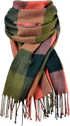 Clothirily Womens Winter Scarf, Oversized Long Blanket Plaid Shawl Wrap - color: Red Green Lattice