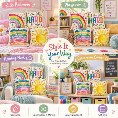 Fahrendom Rainbow Sunshine Decorative Throw Pillow Covers 18 x 18 Set of 4 - color: Rainbow