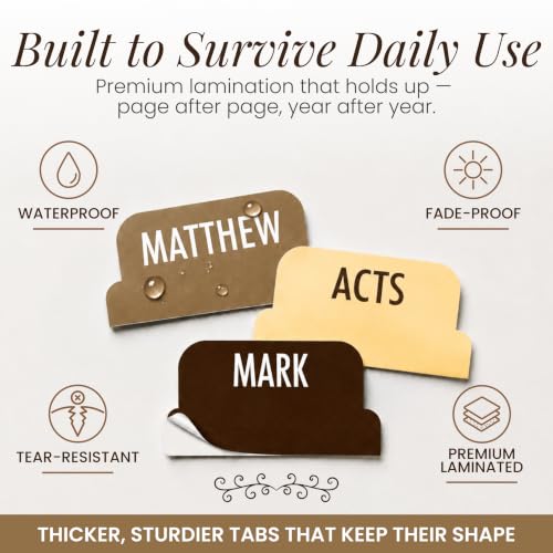 90 Christian Bible Tabs for Women, Men & Kids - Brown - color: Brown