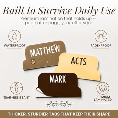 90 Christian Bible Tabs for Women, Men & Kids - Brown - color: Brown
