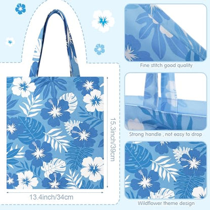 Patelai 6 Sets Hibiscus Canvas Tote Bags with Makeup Bags Women Gifts Set - style: Hibiscus Flower and Palm Leaves
