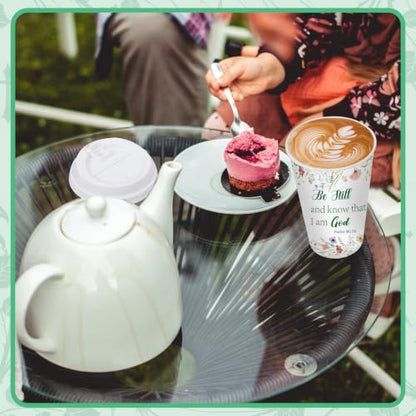 100 Pack 16 oz Disposable Cups with Lids Christian Floral - style: Christian Floral