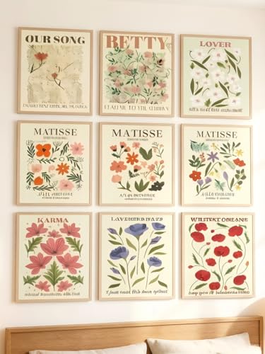 LBTZEVIR Matisse Floral Wall Art Prints, Set of 9, Unframed, 8x10 in - color: flowers