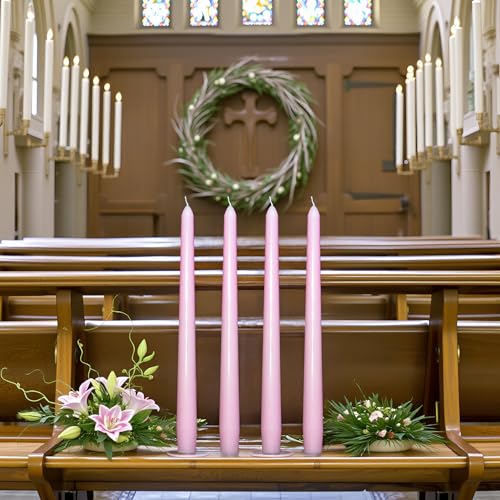 24 Pack Pink Taper Candles丨Taper Candles 10 Inch Dripless丨Unscented & Smokeless Candlesticks Bulk丨7-8 Hours Long Burning Tall Candles丨Ideal for Christmas Weddings Parties Dinner - color: Pink, size: 24 Pack Taper Candle