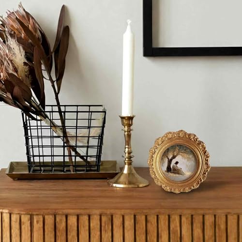 Small Vintage Christian Jesus Round Picture Frame Wall Decor,Christ in Gethsemane Gold Mini Ornate Photo Frame for TableTop 2.7in Photo,Bible Verse Framed Artwork for Walls Office Prayer Room - color: sit