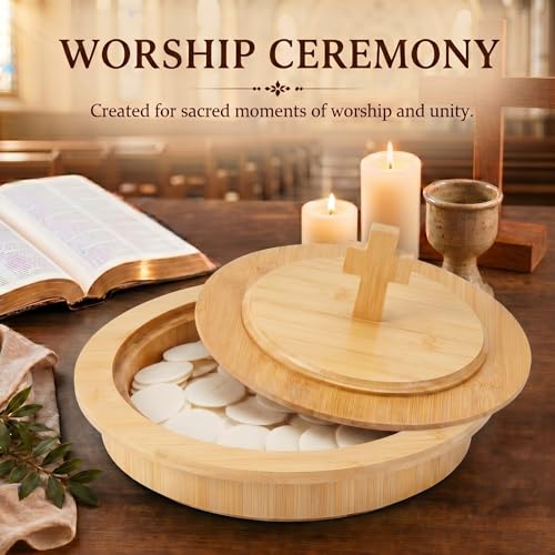 Zhehao 1 Pcs Wood Communion Bread Plate for Church Holy Communion Wafer Tray with Lid Elegant Worship Serving Plate for Church Service Ceremony (Bamboo Style) - style: Bamboo Style