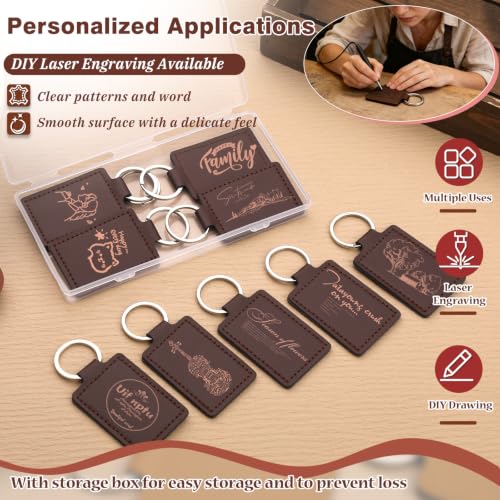 10 Pcs Leather Keychain Blanks, Rectangular PU Leather Key Fob Kit - color: Chocolate-10 Pcs