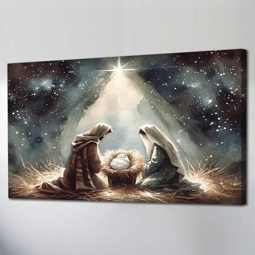 Jesus Christian Religious God Canvas Wall Art, Large Nativity Scene Poster Painting, Spiritual Canvas Artwork Pictures, Inspirational Nursery Wall Decor for Living Room, Bedroom, 16x8 Inch - color: Jesus Artwork02, size: 16"L x 8"W
