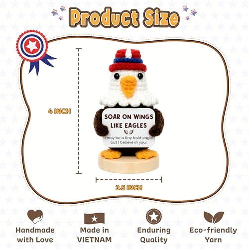 Positive Crochet Bald Eagle Gift, Eagle Plush with Inspirational Sign, Bald Eagle Gifts for Men Women, Stuffed Bald Eagle, Patriotic Eagle Decor, Motivational Gift for Veteran Teacher Student Friend - color: Eagle