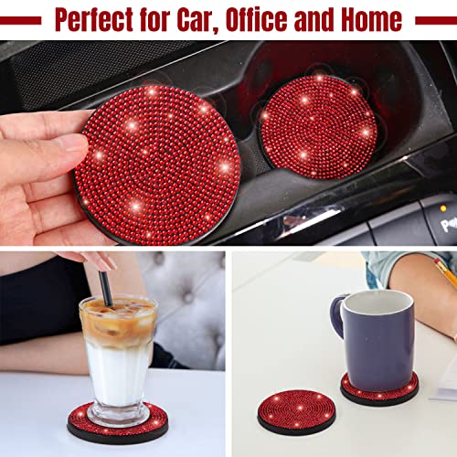 ToBeQueen Bling Car Cup Holder Coaster, 4 Pack Universal Vehicle Cup Holders Coasters Automotive Interior Accessories for Women,Red - color: B-red