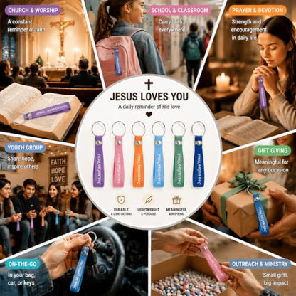 Yinkin 24 Pack Jesus Loves You Keychains, Christian Gifts for Church Vbs