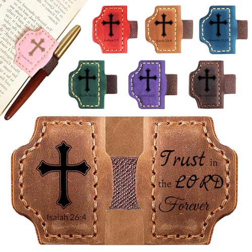 Personalized Leather Bookmark with Pen Holder - Magnetic Bible Verse Design, Christian Book Lovers Reading Accessory, for Book Lovers Men Women (Brown, lsaiah 26:4) - color: Brown, size: lsaiah 26:4
