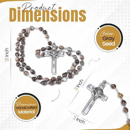 SANCTUM VERITAS Catholic Rosary Necklace | Large Italian Prayer Beads Gift - style: Gray Seed