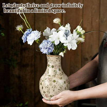 LemonRoad Vintage Ceramic Flower Vase 5.7 Inch Chinoiserie Ice Cracked Glaze Porcelain Vase Rustic Ceramic Large Centerpieces for Home Table Living Room Bookshelf Office(Plum Blossom Style) - style: Plum Blossom Style