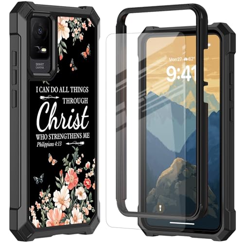 RYUITHDJP for TCL ION X/TCL 40Z/TCL ION V Phone Case with Tempered Glass Screen Protector,Dual Layer Shockproof Corners Protection Case for TCL ION X/TCL 40Z/TCL ION V,Bible Verse 4-13 Black - color: Bible Verse 4-13 Black, size: TCL ION X/TCL 40Z/TCL ION