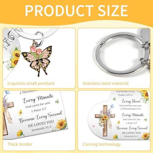 Inspirational Keychain for Women, Appreciation Gift for Mother Daughter Best Friend, Christmas Key Ring - style: Cross Floral