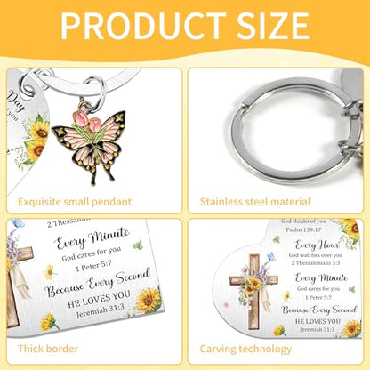Inspirational Keychain for Women, Appreciation Gift for Mother Daughter Best Friend, Christmas Key Ring - style: Cross Floral