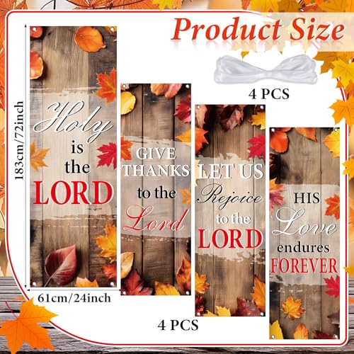 4Pcs Church Banners for Sanctuary Wall Welcome Inspirational Religious Banners Hanging Backdrop Fall Wood Board Maple Leaves Church Scripture Bible Verses Banner for Thanksgiving Holiday School Decor - style: Gray Fall Wood