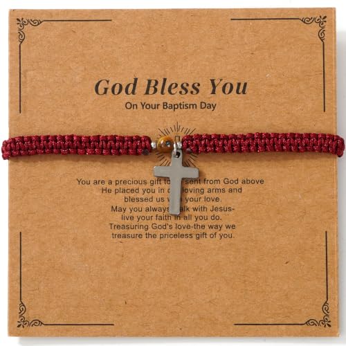 Christian Gifts for Women Men,Adjustable Religious Cross Brided String Faith Bracelet,Minimalism Catholic Baptism Accessories Jewelry Gifts Friendship - color: Red