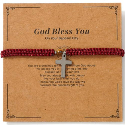 Christian Gifts for Women Men,Adjustable Religious Cross Brided String Faith Bracelet,Minimalism Catholic Baptism Accessories Jewelry Gifts Friendship - color: Red