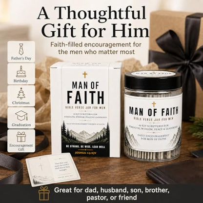 Bible Verse Jar for Men, 60 Scripture cards with bible verses, Gift for men - color: Man of Faith