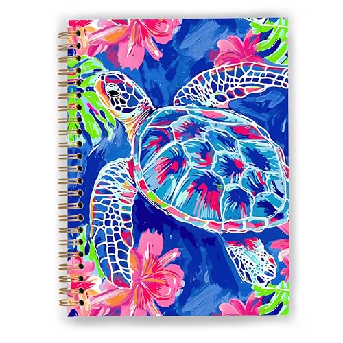 Preppy Beach Sea Turtle Notebook, Tropical Colorful Floral Ocean Journal, Sea Turtle Gifts for Women, Coastal Beach Marine Biology Spiral Notebook Journal 5.5x8.3 - color: Color 21