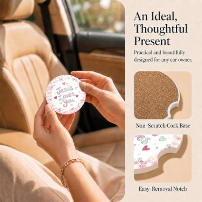 Christian Jesus Car Coasters Set of 2, Religious Cross Car Accessories, 33 - color: Christian Cross