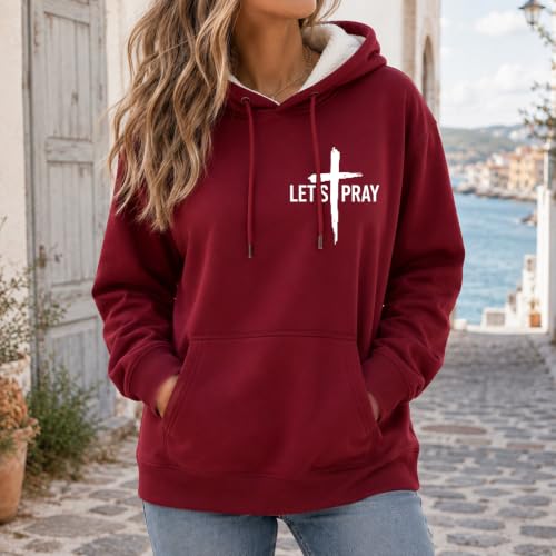 Christian Sweatshirts For Women Need Prayer Tap My Shoulder Hoodie Sweater - color: Claret-1, size: Small
