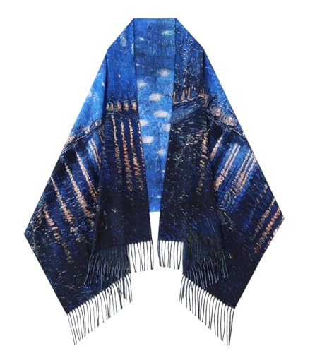 Umjetnost Soft Cashmere Feel Scarf For Women Winter Warm Scarves Large Shawl Wrap Monet Van Gogh Art Print - color: C28 Blue