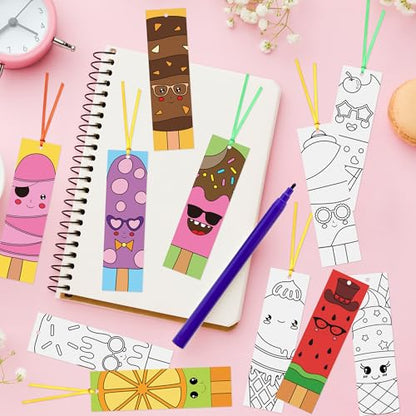 120Pcs Ice Cream Color Your Own Bookmarks - Summer Ice Cream Popsicle DIY Coloring Blank Bookmarks for School Classroom Rewards Reading Activity Gifts Crafts Birthday Party Favors Supplies - style: Ice Cream