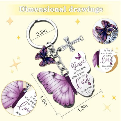 Butterfly Christian Keychain Women Cross Bible Verse Keychain Butterfly Purse Charm Inspirational Religious Gifts - color: Purple