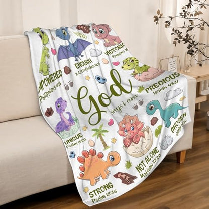 Dinosaur Christian Gift Blanket, God Says I Am Bible Verse Throw 40"x50" - color: Bible-dinosaur, size: 40"x50"