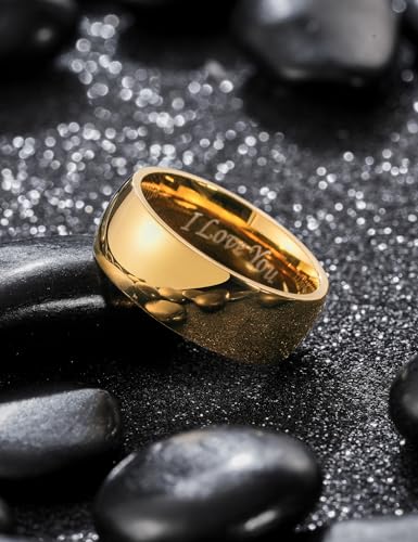 King Will 316L Wedding Band for Men Women, 4-8mm I LOVE YOU Dome Size 4-15 - color: B-Gold-Plated-8mm
