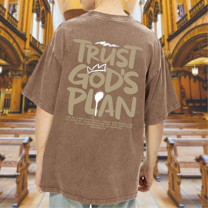 BINTEHGS Oversized Christian T Shirts for Men Jesus Trust Gods Plan Shirt - color: Coffee, size: 4X-Large