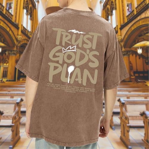 BINTEHGS Oversized Christian T Shirts for Men Jesus Trust Gods Plan Shirt - color: Coffee, size: Small