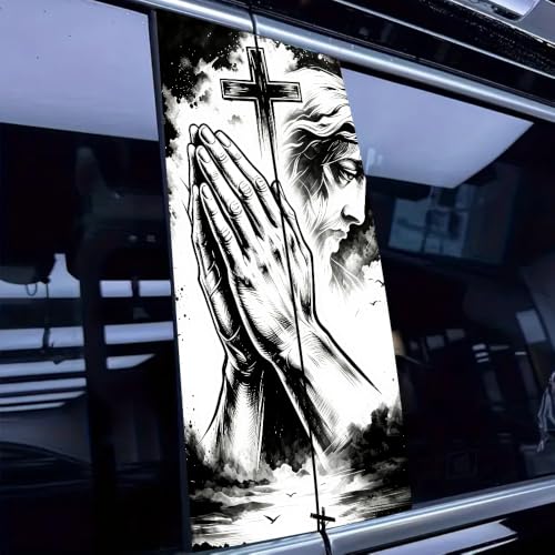1 Pair Jesus Car B-Pillar Decals, Cross Car Center Pillar Stickers, Waterproof Vinyl Christian Vehicle Door Pillar Sticker Scratch Cover Sticker for Car Auto SUV (Holy Jesus) - color: Holy Jesus