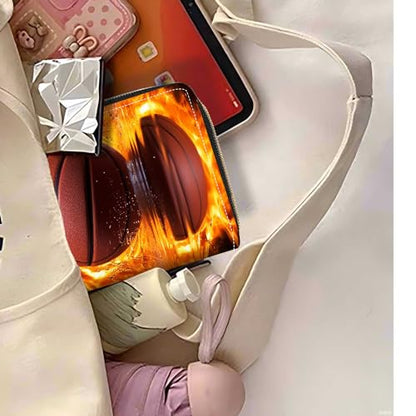 Burning Basketball Print Wallet for Women Large Capacity Wallet Credit Card Holder PU Leather Zipper Clutch Purse Phone Wallet - color: Burning Basketball
