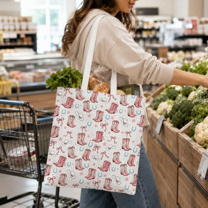 Western Cowgirl Canvas Tote Bag Cowgirl Gifts - color: Western Cowboy Theme 7