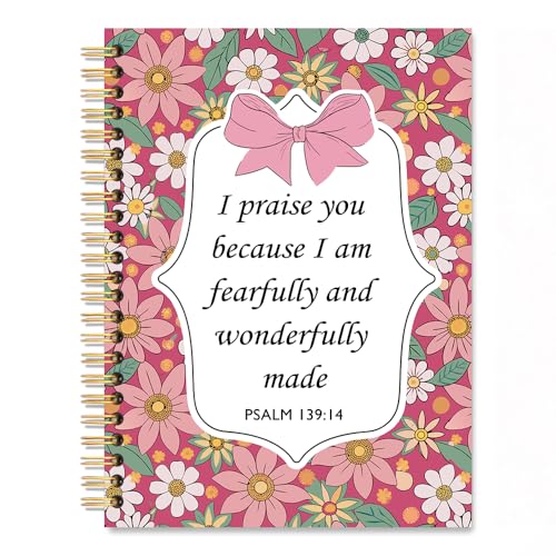 I Praise You Because I am Fearfully and Wonderfully Made Spiral Notebook, Coquette Floral Christian Notebook for Women Girls, Pink Bow School Supplies, Preppy Bible Gifts for Coquette Bow Lover - style: I Praise